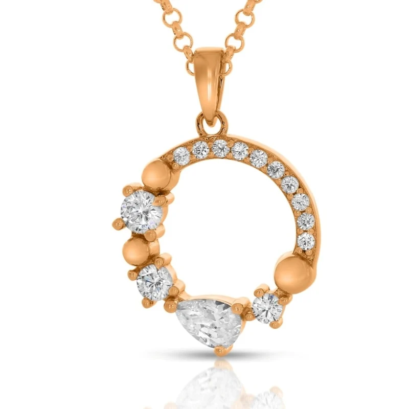 Damen Collier Zirkonia rosé vergoldet Damenkette Anhänger Kreis Ring Kristall