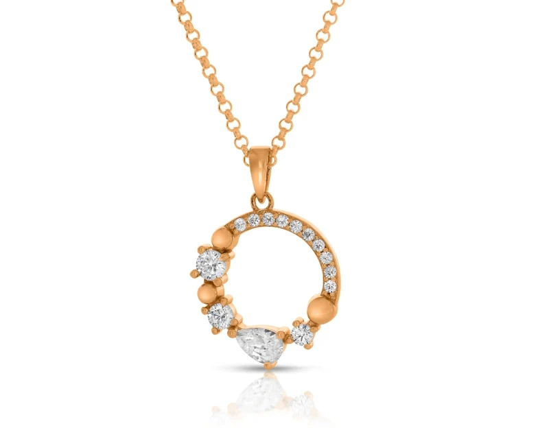 Damen Collier Zirkonia rosé vergoldet Damenkette Anhänger Kreis Ring Kristall