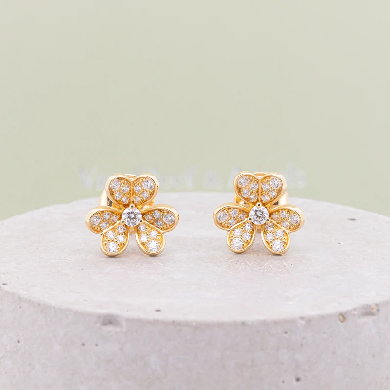 Van Cleef & Arpels Frivole Mini Ohrringe Paved Diamonds Gelbgold