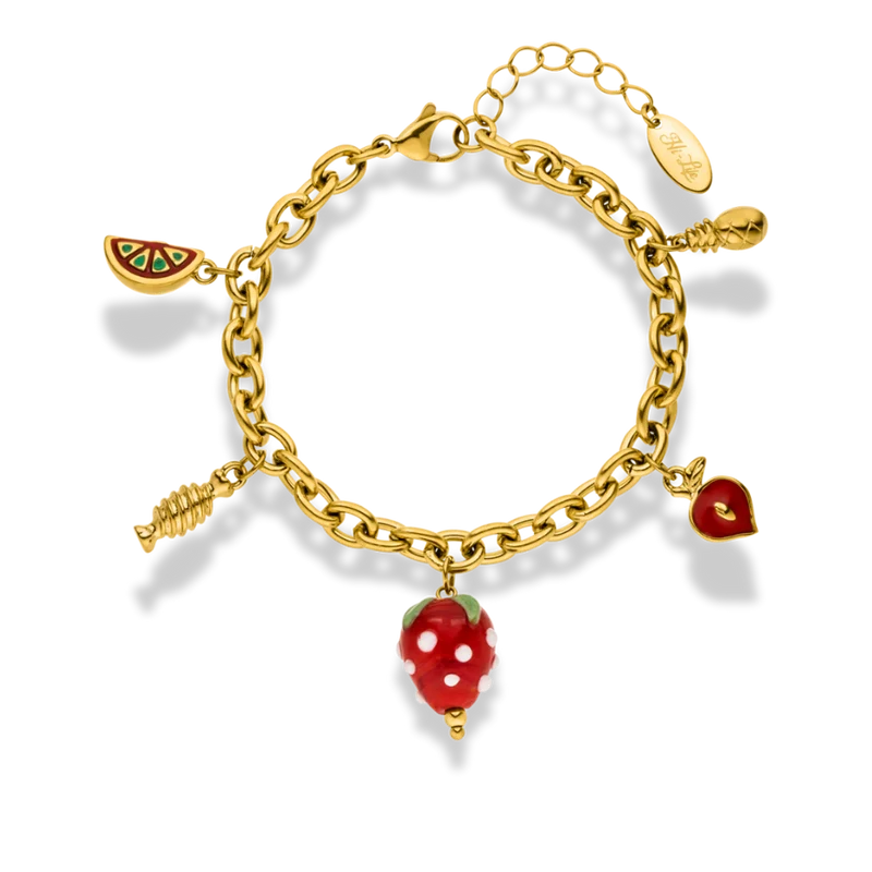 Sweet Paradise Strawberry Charm Armband 14K Vergoldet