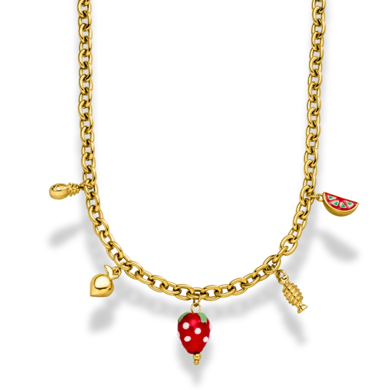 Sweet Paradise Strawberry Charm Kette 14K Vergoldet
