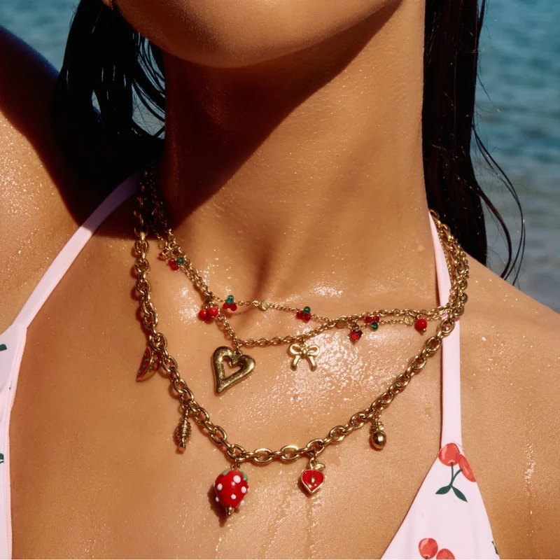 Sweet Paradise Strawberry Charm Kette 14K Vergoldet