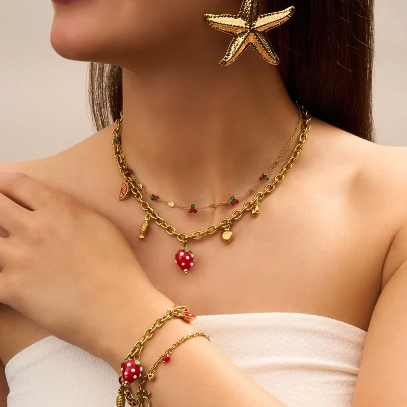 Sweet Paradise Strawberry Charm Kette 14K Vergoldet