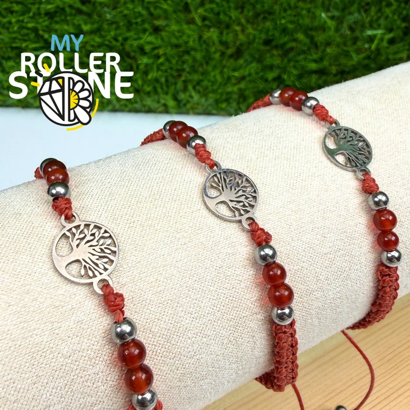 Verstellbares geflochtenes Armband mit Lebensbaum und Achat