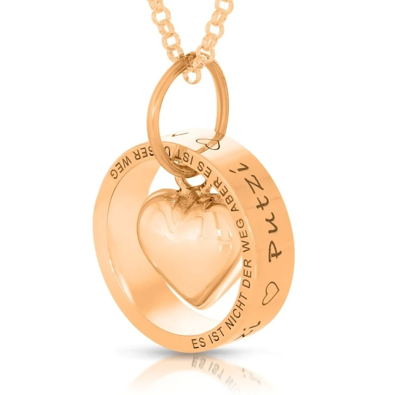 RING KETTE DAMEN GRAVUR NAMENSKETTE ROSÉ GOLD HERZ HALSKETTE TEXT
