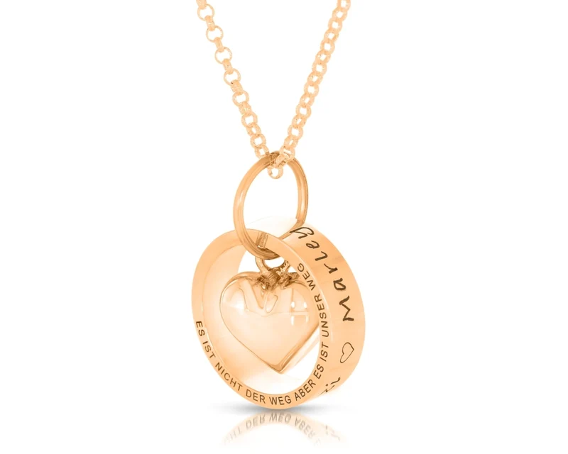 RING KETTE DAMEN GRAVUR NAMENSKETTE ROSÉ GOLD HERZ HALSKETTE TEXT