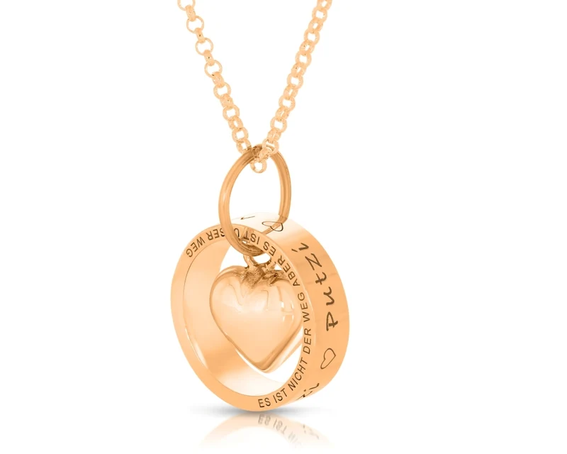 RING KETTE DAMEN GRAVUR NAMENSKETTE ROSÉ GOLD HERZ HALSKETTE TEXT