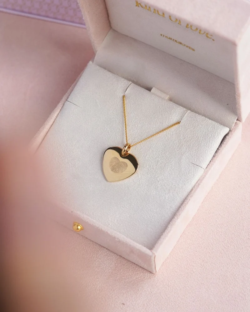 Vingerafdruk Heart Charm Ketting - Verguld - Gepersonaliseerde Ketting