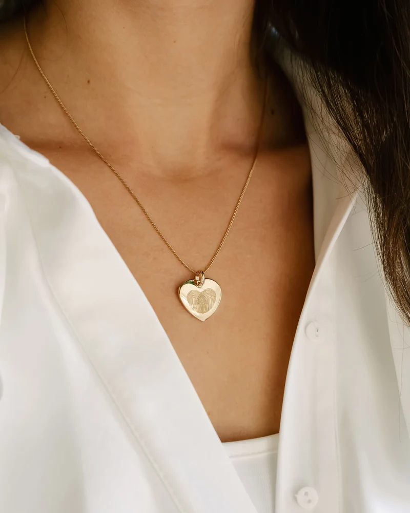 Vingerafdruk Heart Charm Ketting - Verguld - Gepersonaliseerde Ketting