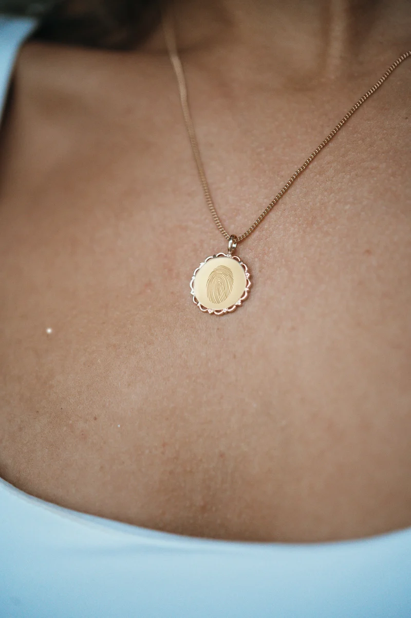 Vingerafdruk Vintage Coin Ketting - Verguld - Gepersonaliseerde Ketting