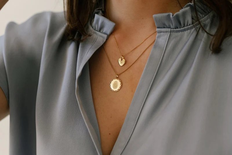 Vingerafdruk Vintage Coin Ketting - Verguld - Gepersonaliseerde Ketting
