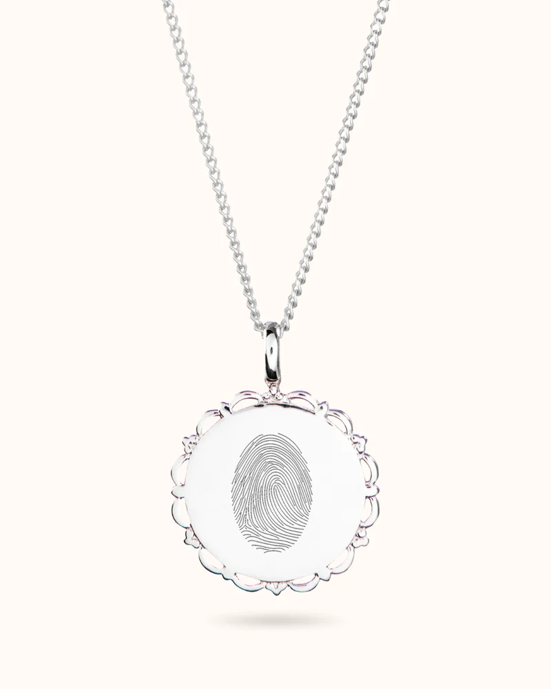 Vingerafdruk Vintage Coin Ketting - Zilver - Gepersonaliseerde Ketting