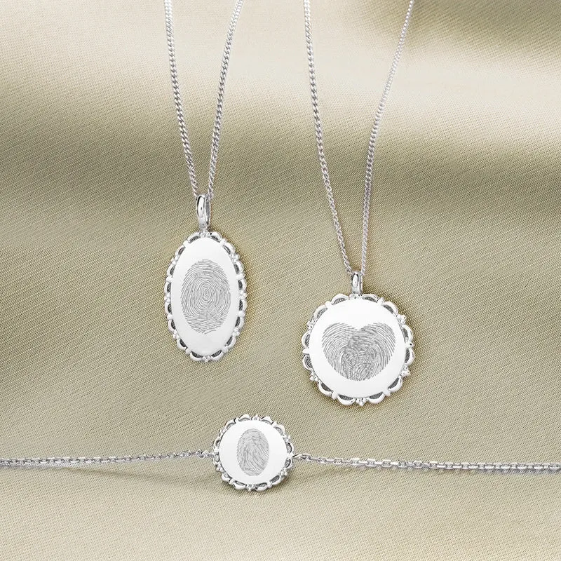 Vingerafdruk Vintage Coin Ketting - Zilver - Gepersonaliseerde Ketting