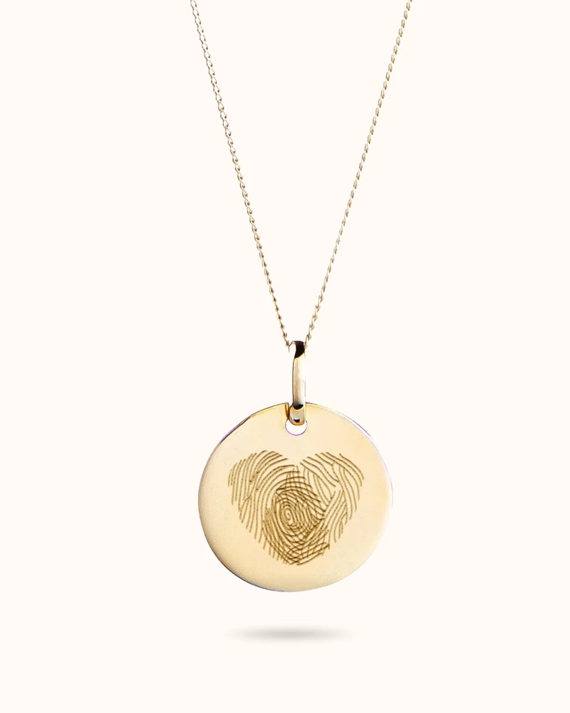 9k Vingerafdruk Coin Ketting - Gepersonaliseerde Ketting - 14mm