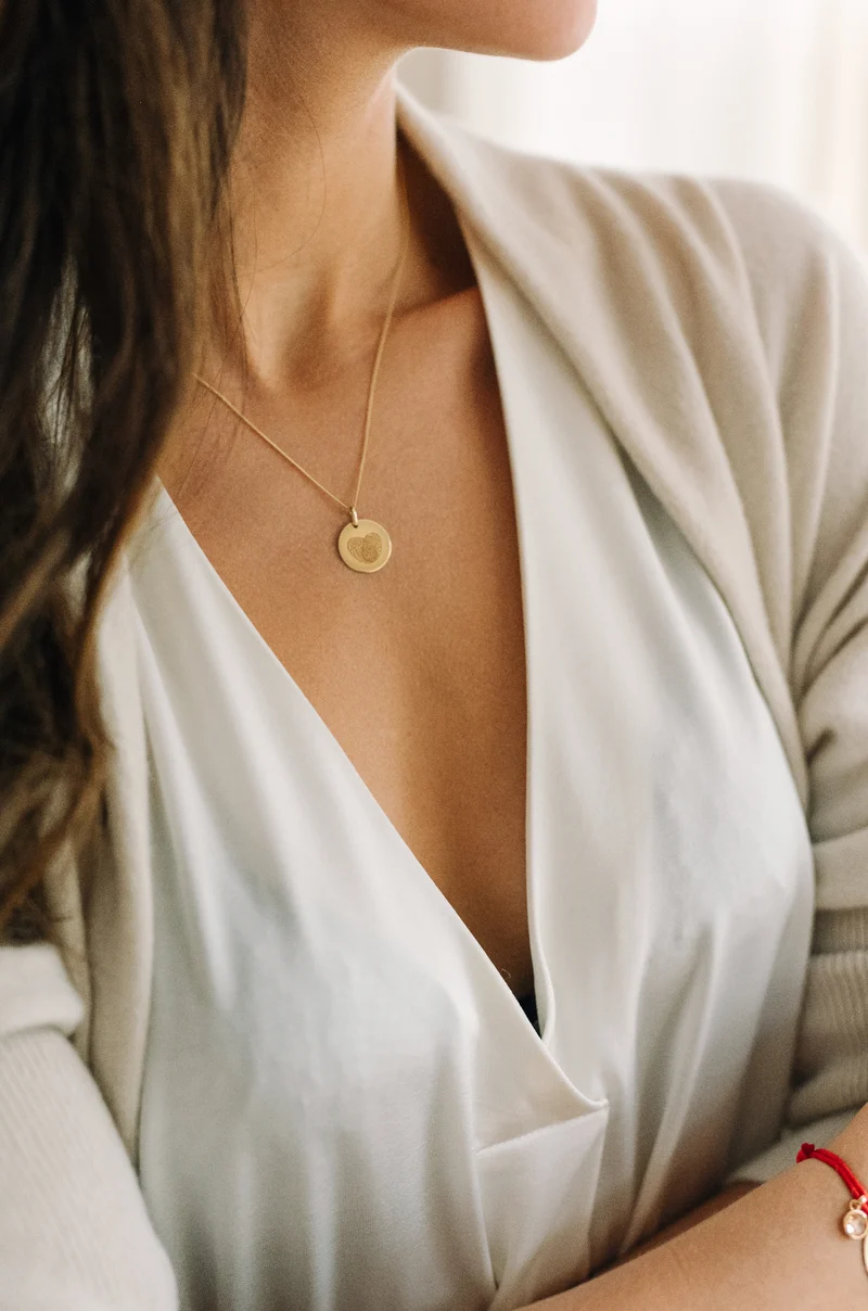 9k Vingerafdruk Coin Ketting - Gepersonaliseerde Ketting - 14mm