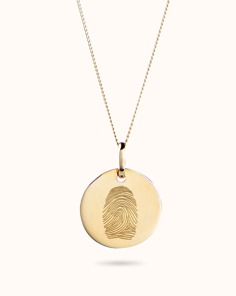 14k Vingerafdruk Coin Ketting - Gepersonaliseerde Ketting - 15mm