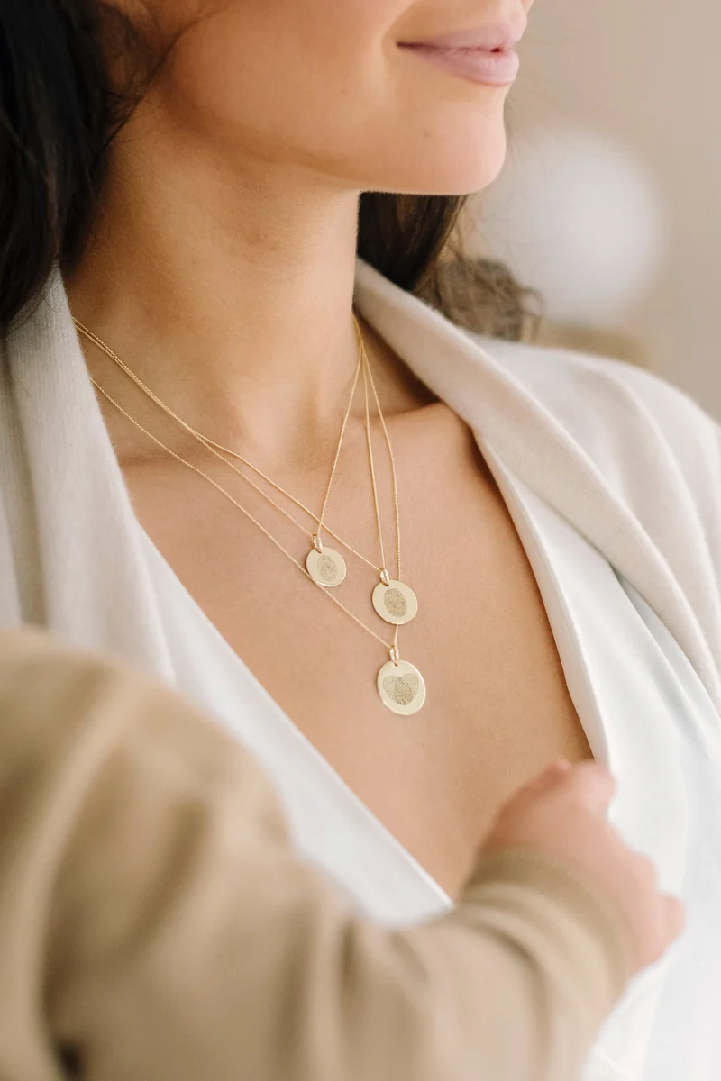 14k Vingerafdruk Coin Ketting - Gepersonaliseerde Ketting - 15mm