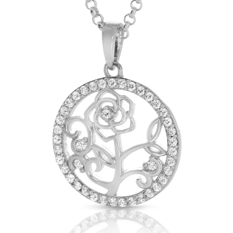Kette Anhänger Rose Zirkonia Blume Silberschmuck 925 Silber