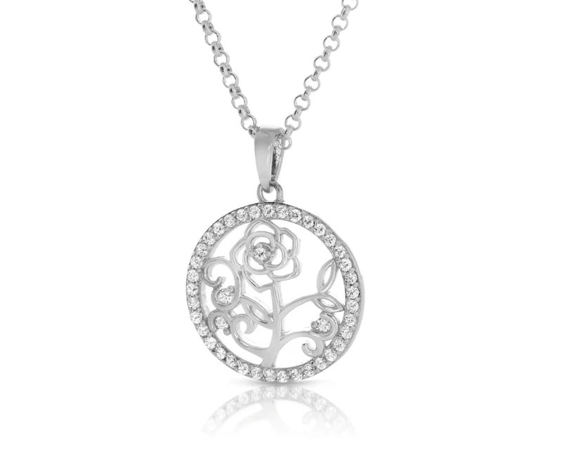Kette Anhänger Rose Zirkonia Blume Silberschmuck 925 Silber