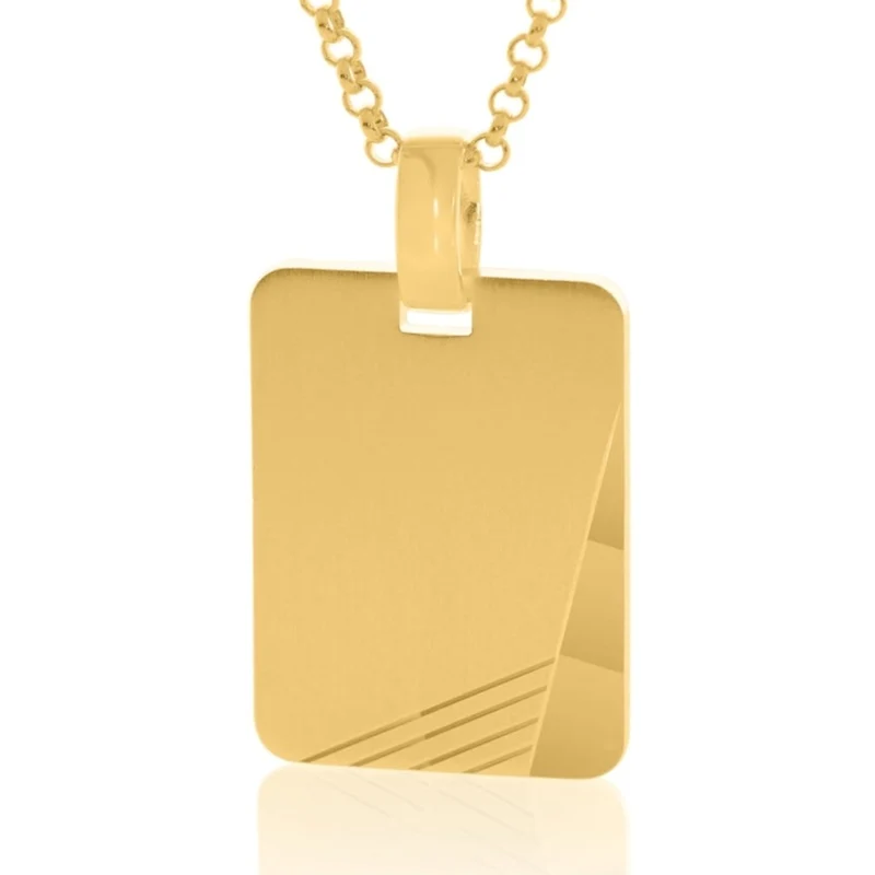 Design Anhänger eckig Gravur Herren Schmuck Kette vergoldet