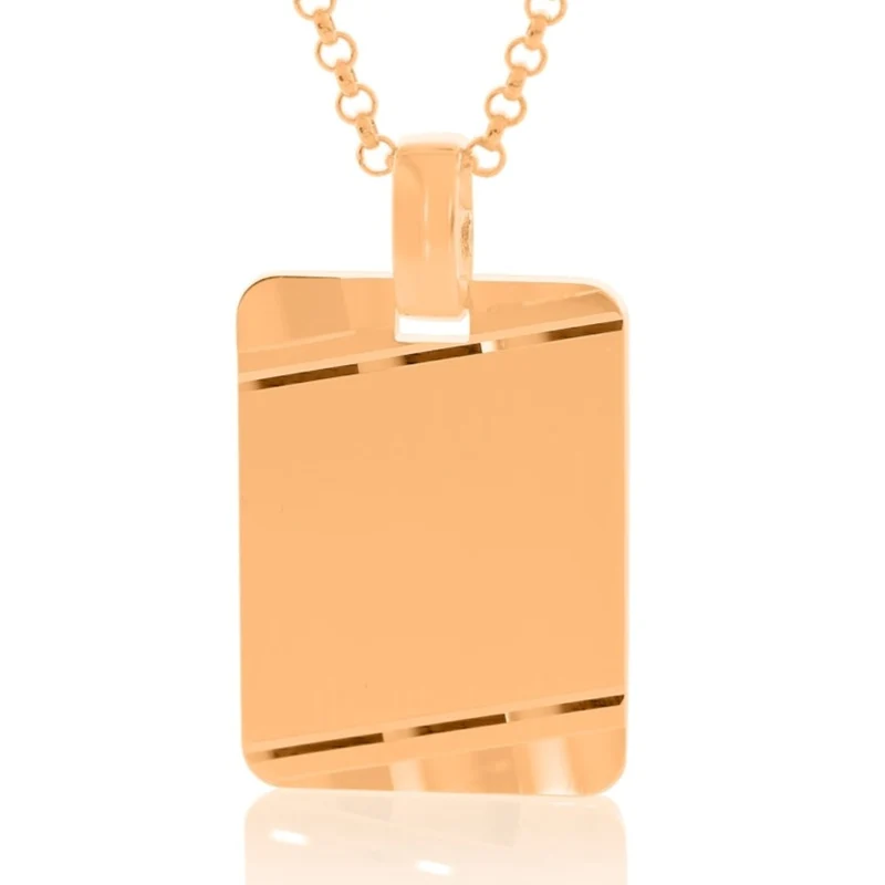 Dog Tag Kette roségold Anhänger eckig Gravur Goldschmuck
