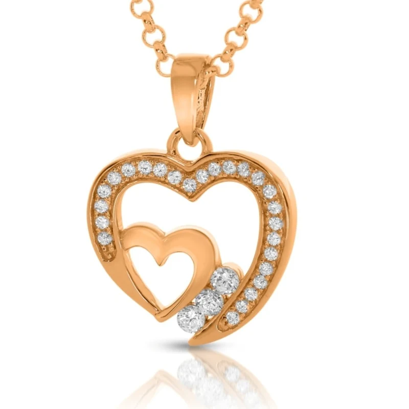 Herz Anhänger Kette rosé vergoldet Schmuckset Damen Geschenk