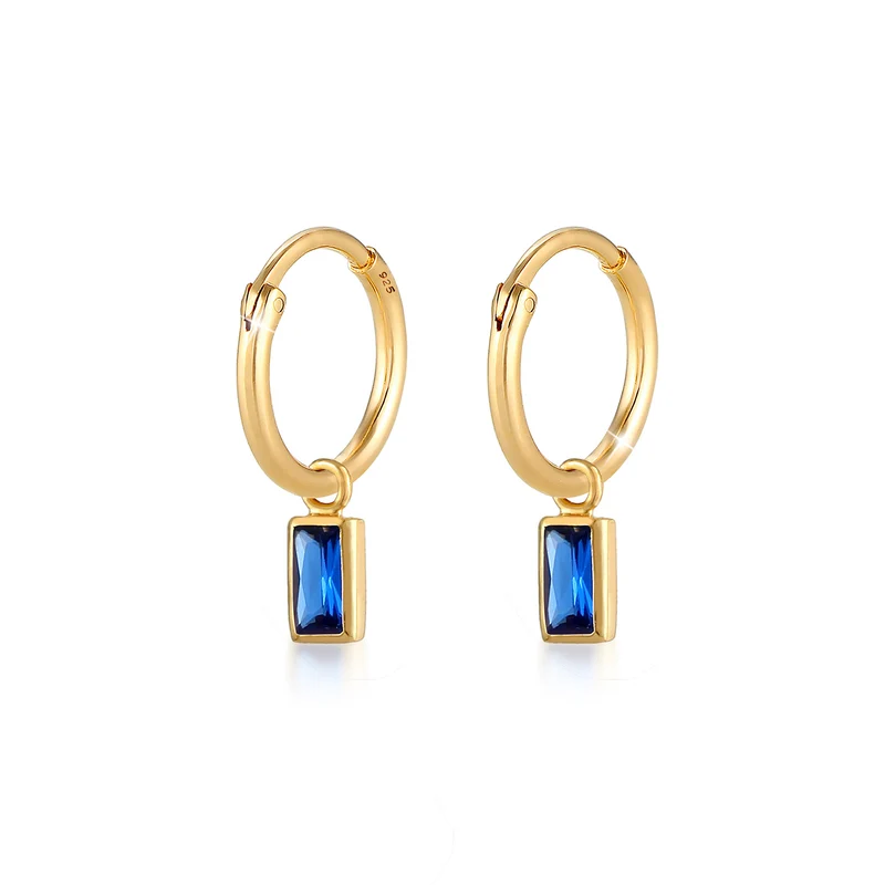 Blue Saphir Baguette Edelstein Ohrstecker & Creolen Schmuck Set