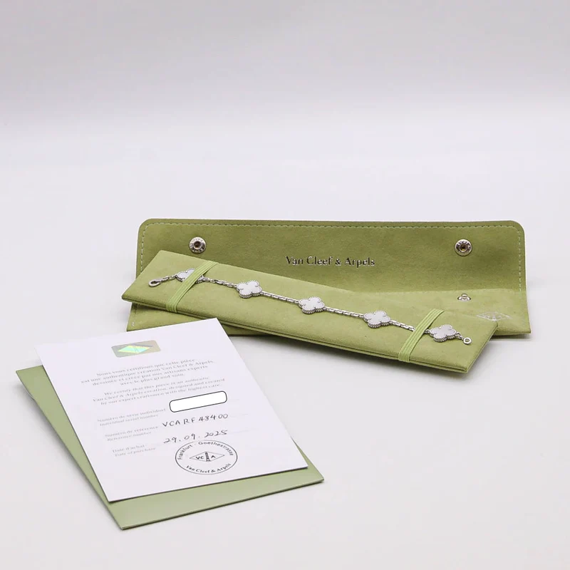 Van Cleef & Arpels Vintage Alhambra Armband 5 Motive 18K Weißgold mit Zertifikat