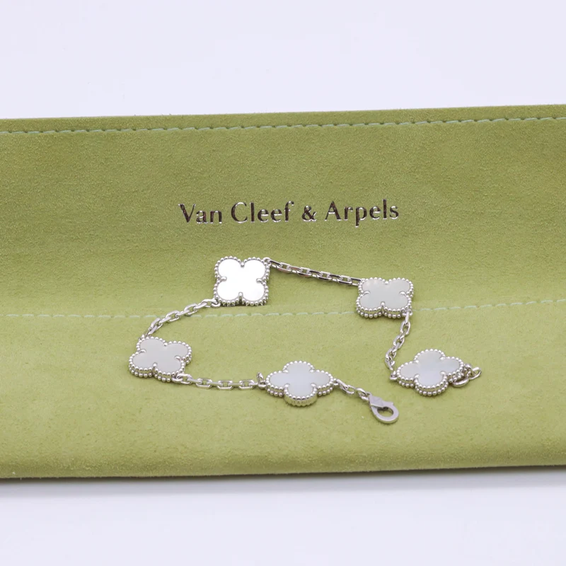 Van Cleef & Arpels Vintage Alhambra Armband 5 Motive 18K Weißgold mit Zertifikat