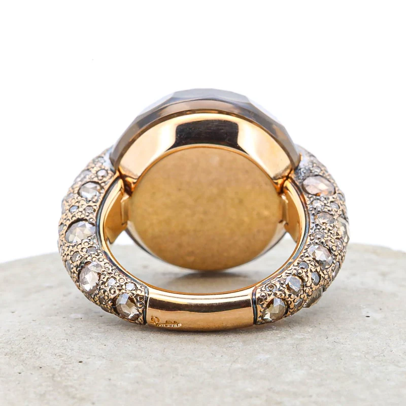 Pomellato Ring Catene Tango mit Rauchquarz und Diamanten 750/18k Gr. 50