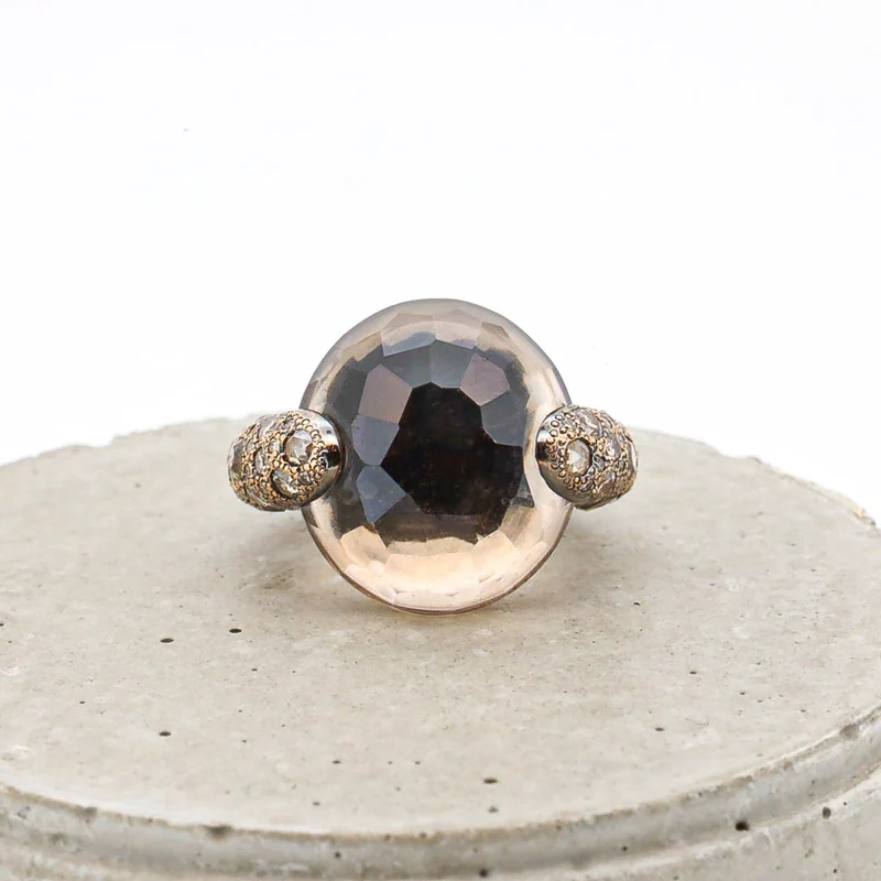 Pomellato Ring Catene Tango mit Rauchquarz und Diamanten 750/18k Gr. 50