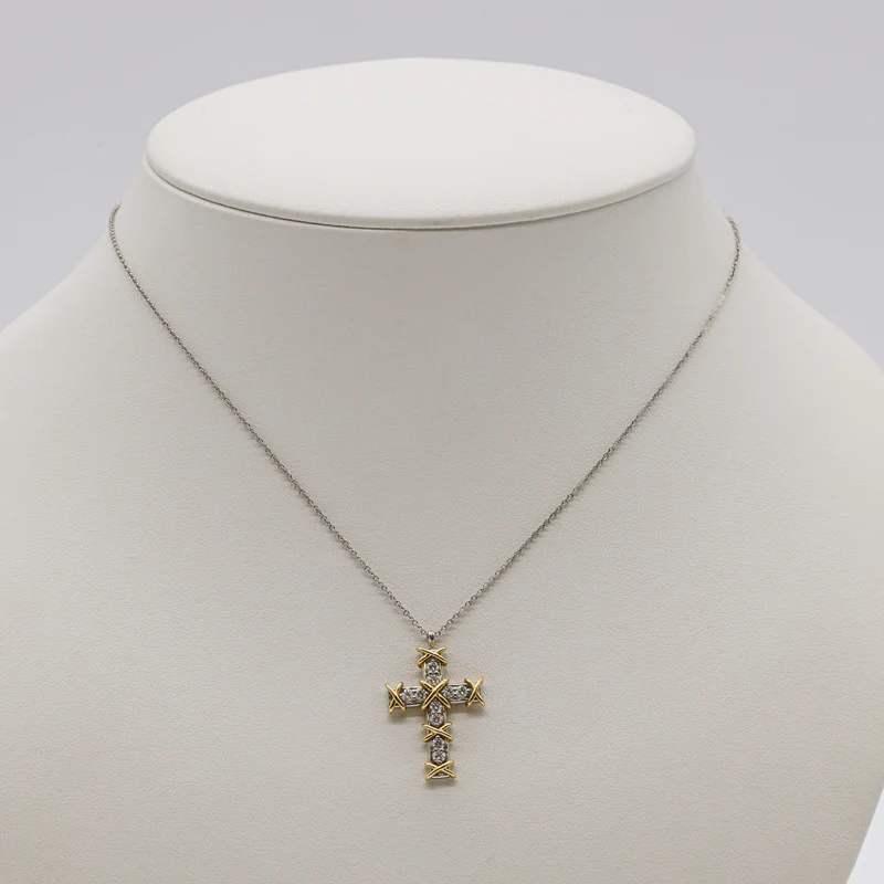 Tiffany & Co. Schlumberger Diamant Kreuz-Halskette Sixteen Stone Platin 750er Gelbgold