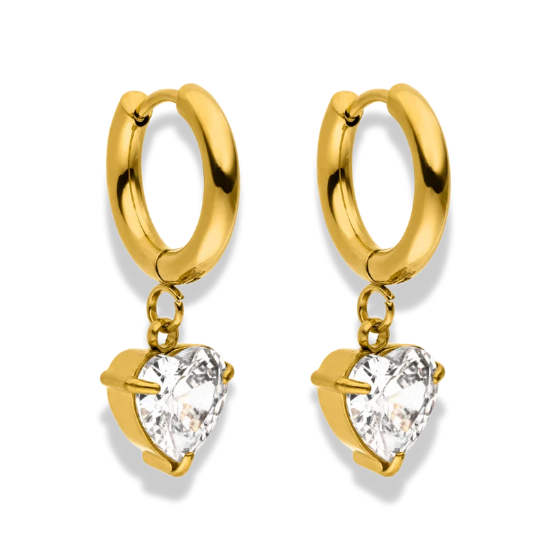 Simple Crystal Heart Huggie Ohrringe 14K Vergoldet