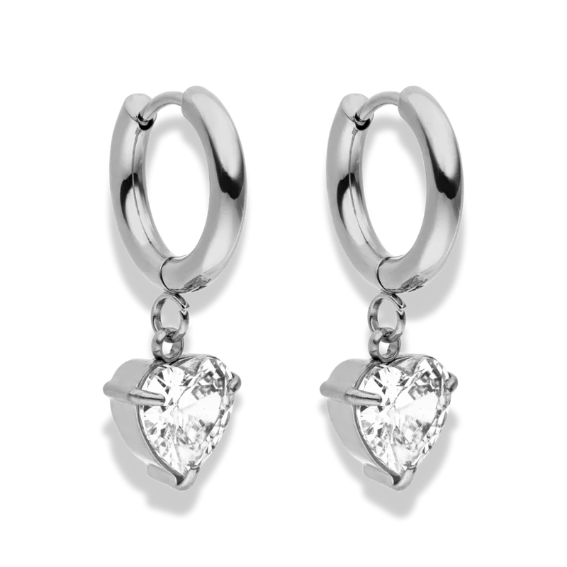 Simple Crystal Heart Huggie Ohrringe 14K Vergoldet