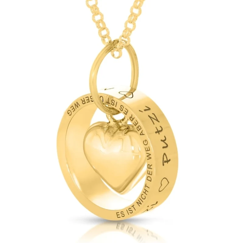 RING KETTE HERZ HALSKETTE PERSONALISIERTER DAMENSCHMUCK GOLD GRAVUR NAME