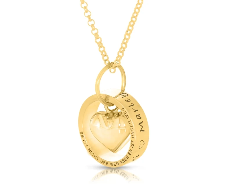 RING KETTE HERZ HALSKETTE PERSONALISIERTER DAMENSCHMUCK GOLD GRAVUR NAME