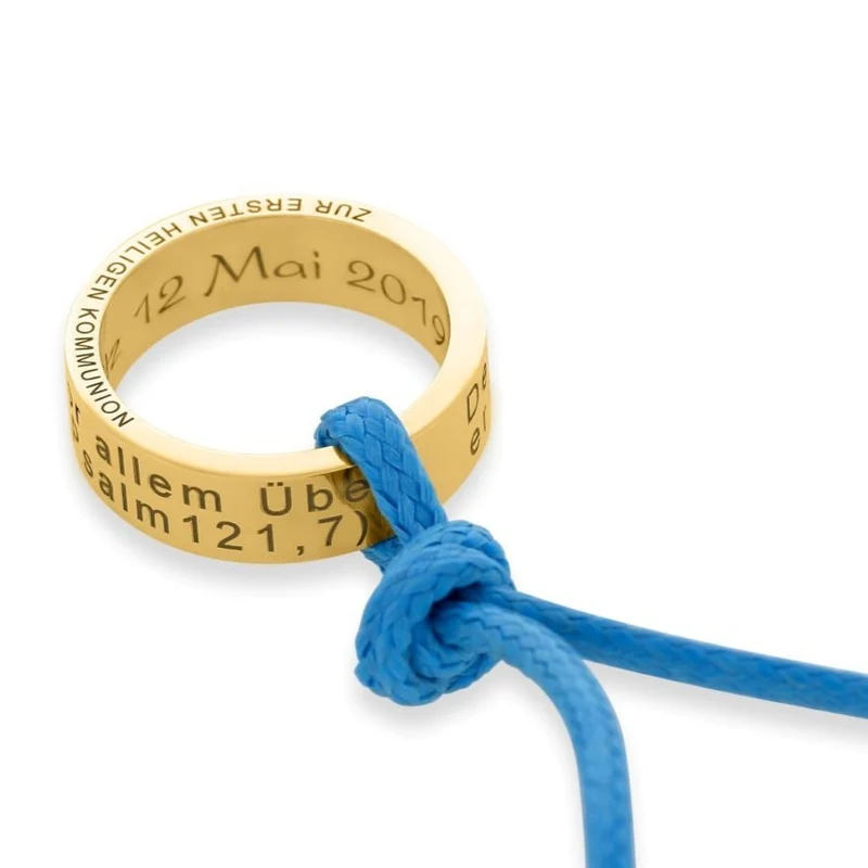 KETTE RING KOMMUNION TAUFE GOLD BLAU GESCHENK GRAVUR