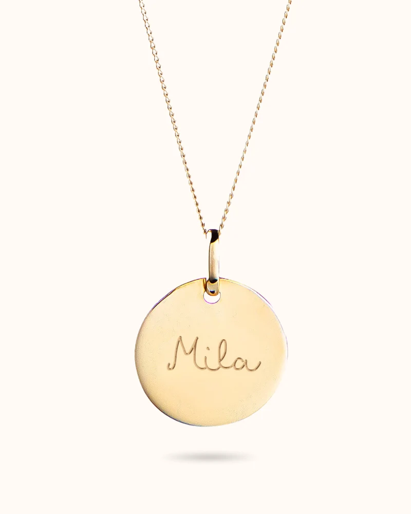 14k Coin Ketting met naam - Gepersonaliseerde Ketting - 15mm