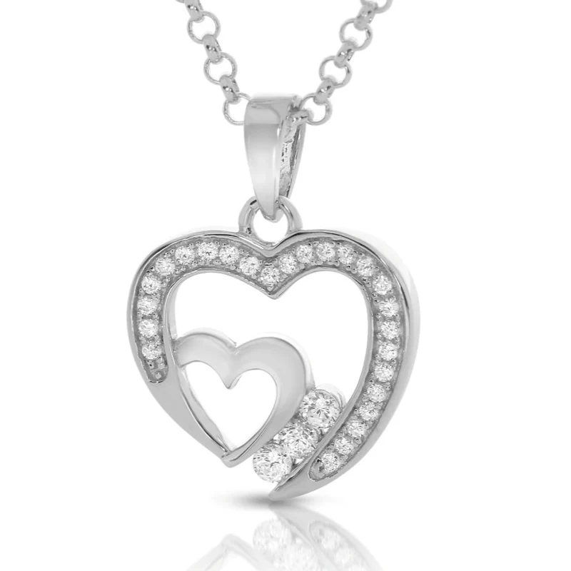 Herz Kette 925 Sterling Silber Halskette Herz Anhänger Zirkonia