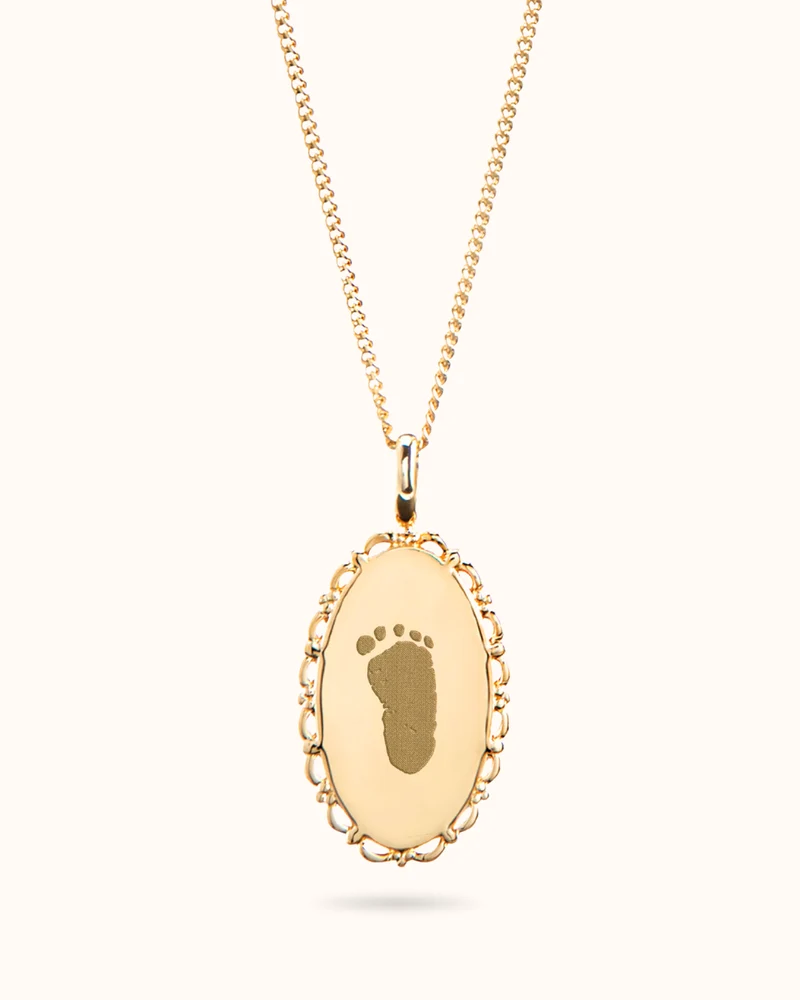 Hand- en Voetafdruk Vintage Oval Ketting - Verguld - Gepersonaliseerd Sieraad