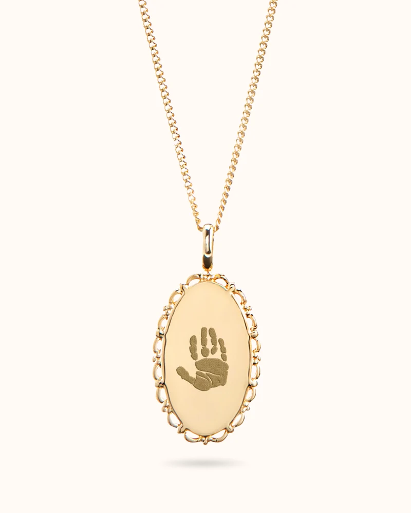 Hand- en Voetafdruk Vintage Oval Ketting - Verguld - Gepersonaliseerd Sieraad