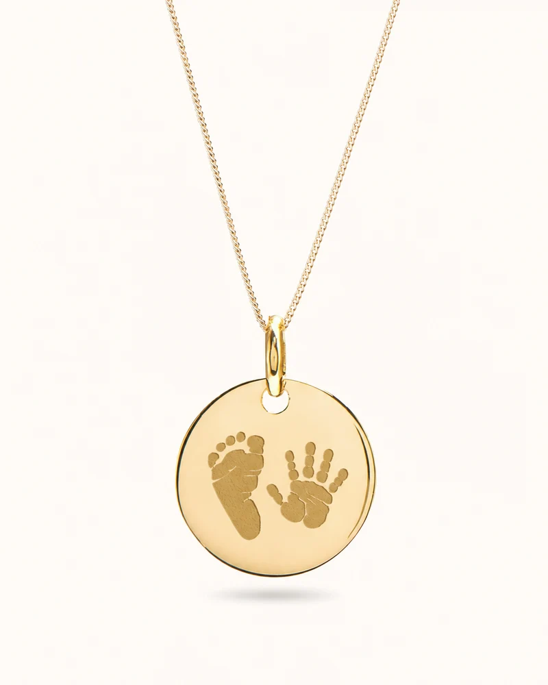 Hand- en Voetafdruk Coin Ketting - Verguld - Gepersonaliseerd Sieraad