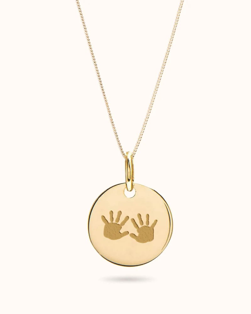 Hand- en Voetafdruk Coin Ketting - Verguld - Gepersonaliseerd Sieraad