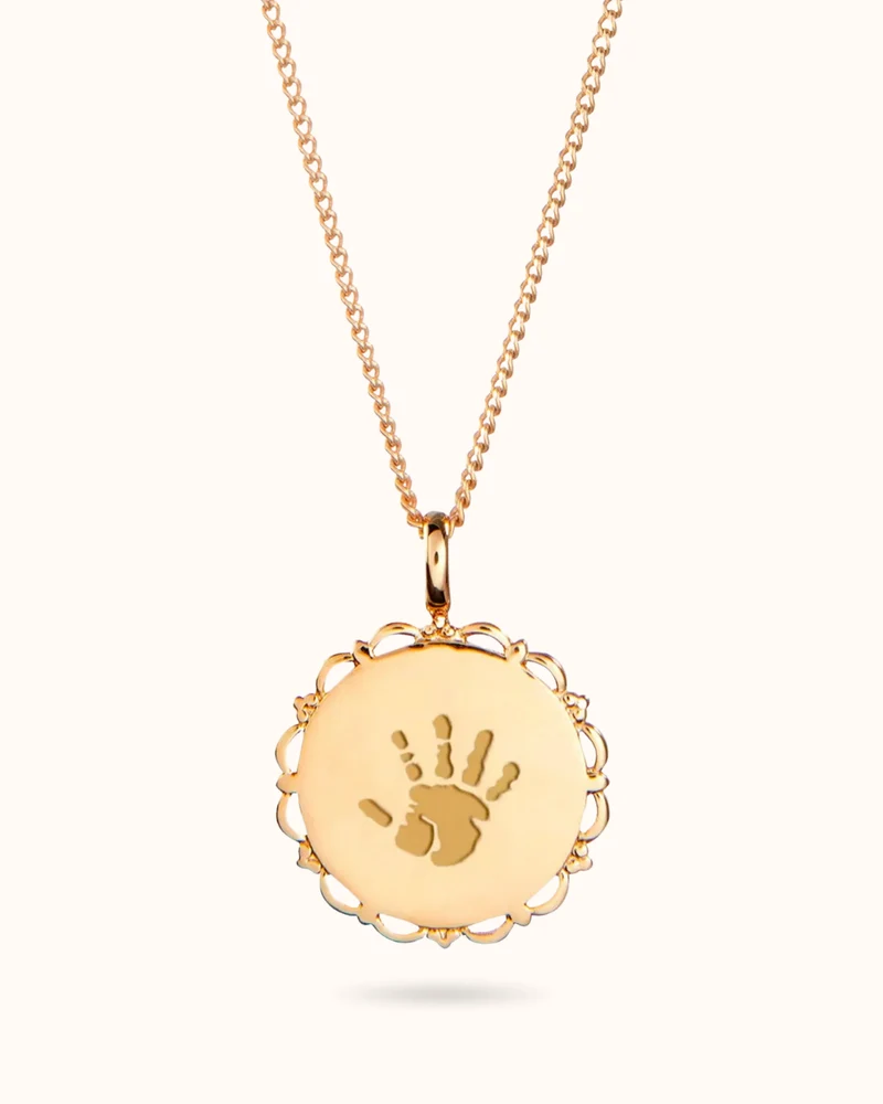 Hand- en Voetafdruk Vintage Coin Ketting - Verguld - Gepersonaliseerd Sieraad