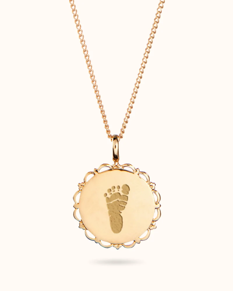Hand- en Voetafdruk Vintage Coin Ketting - Verguld - Gepersonaliseerd Sieraad