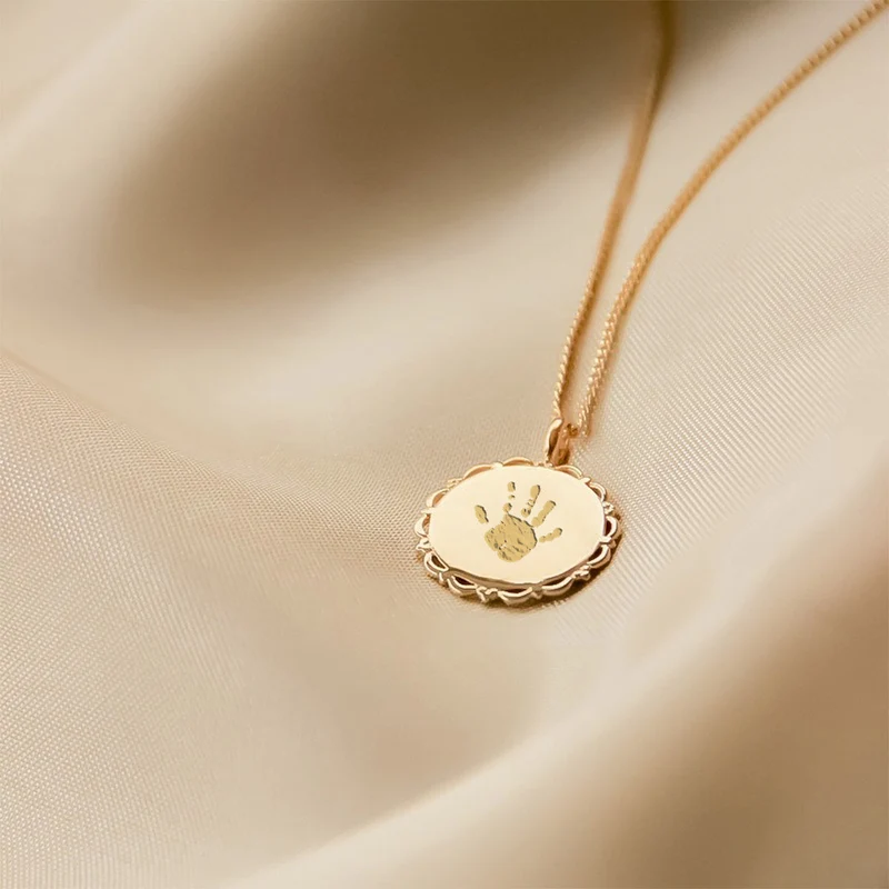 Hand- en Voetafdruk Vintage Coin Ketting - Verguld - Gepersonaliseerd Sieraad