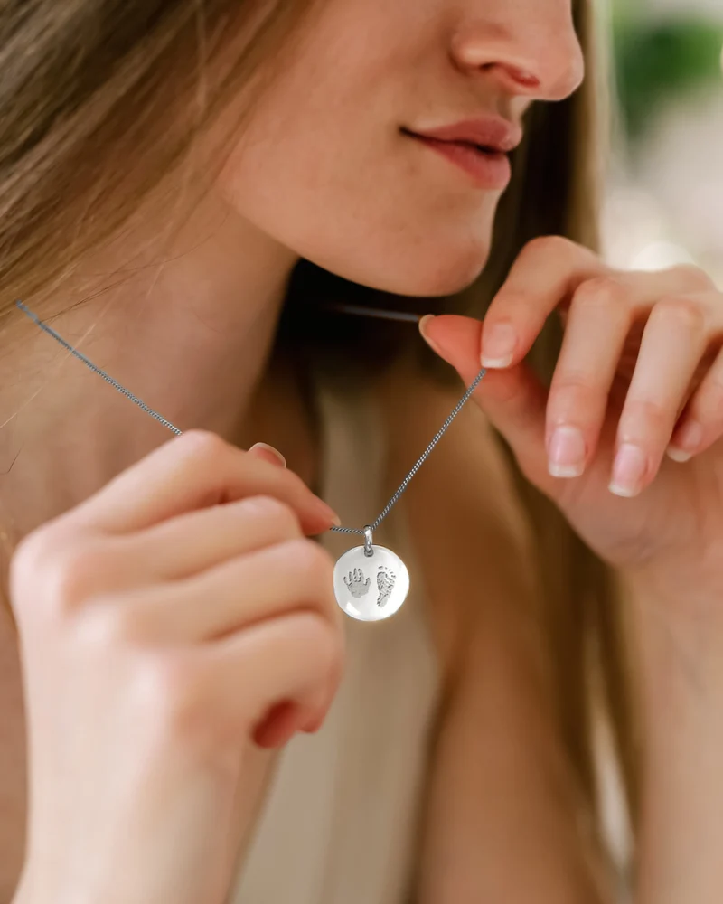 Hand- en Voetafdruk Coin Ketting - Zilver - Gepersonaliseerd Sieraad