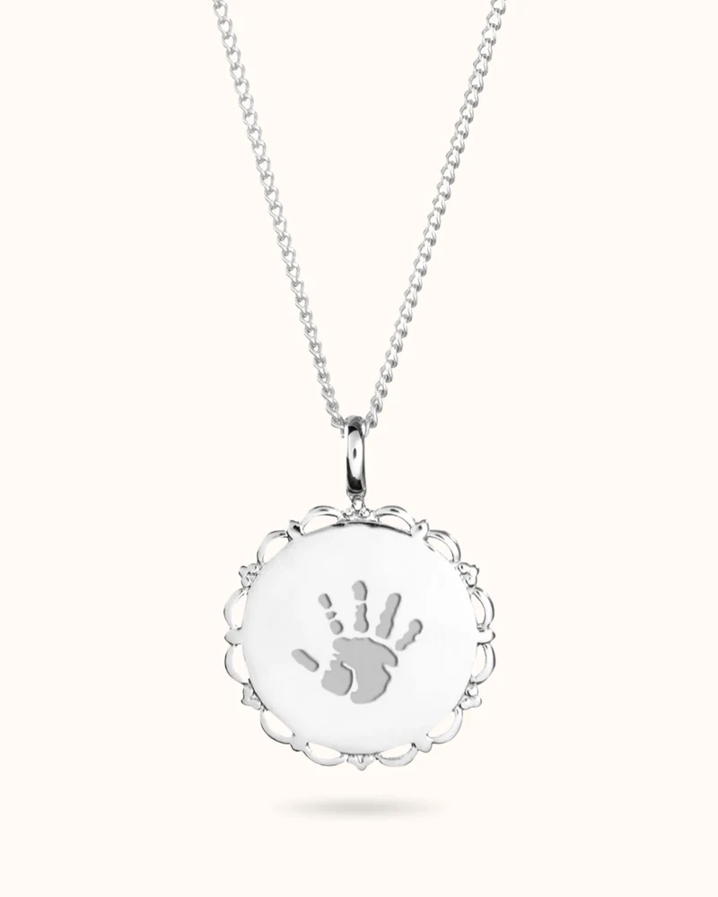 Hand- en Voetafdruk Vintage Coin Ketting - Zilver - Gepersonaliseerd Sieraad