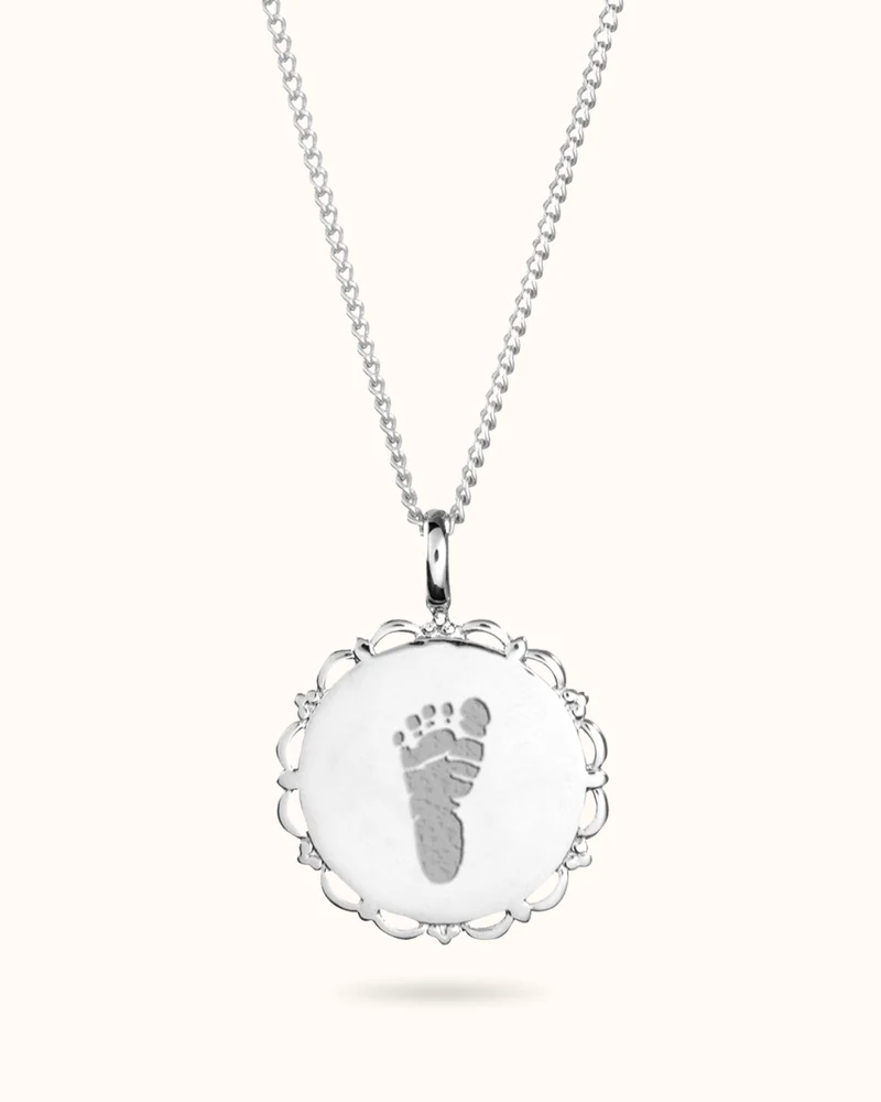 Hand- en Voetafdruk Vintage Coin Ketting - Zilver - Gepersonaliseerd Sieraad