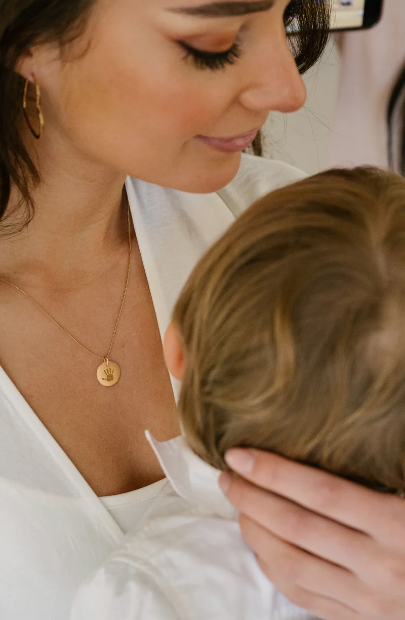 9k Hand- en Voetafdruk Coin Ketting - Gepersonaliseerd Sieraad - 14mm
